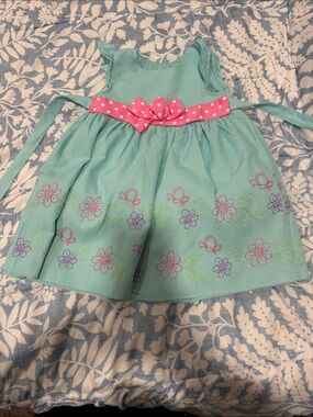 Good Lad Aqua Floral Dress with Pink Polka Dot Belt 3T